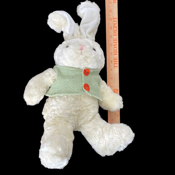 White Bunny Rabbit Plush Green Vest Bendable Ears 15”  Soft Stuffed Animal Toy - Picture 3 of 16